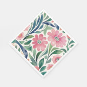 ピンクの水彩花アート スタンダードランチョンナプキン (角)