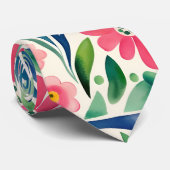 ピンクの水彩花アート ネクタイ (ロール)
