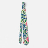 ピンクの水彩花アート ネクタイ (裏面)