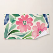 ピンクの水彩花アート バスタオルセット (ハンドタオル)