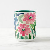 ピンクの水彩花アート マグカップ (中央)