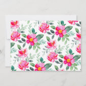 ピンクの水彩花イラストのカスタム ブライダルシャワー サンキューカード (裏面)