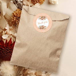 ピンクの水彩花イラストの感謝を表すカード ラウンドシール