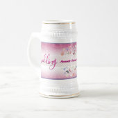 ピンクの水彩花ウェディング ビールジョッキ (正面左)