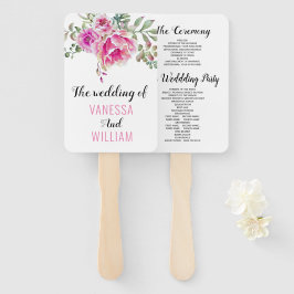 ピンクの水彩花タイポグラフィ結婚式プログラム ハンドファン