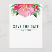 ピンクの水彩花フローラ夏の日付を保存 案内ポストカード (正面)