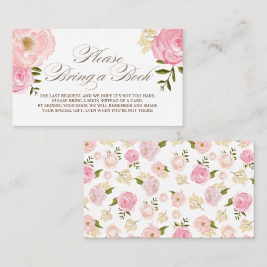 ピンクの水彩花ブックカードをお持ち下さい エンクロージャーカード (正面/裏面)