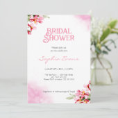 ピンクの水彩花ホワイトブライダルシャワー 招待状 (スタンド正面)