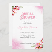 ピンクの水彩花ホワイトブライダルシャワー 招待状 (正面/裏面)