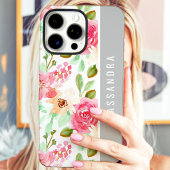 ピンクの水彩花卉植物カスタムネーム Case-Mate iPhoneケース
