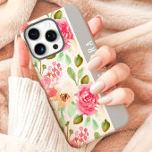ピンクの水彩花卉植物カスタムネーム Case-Mate iPhoneケース