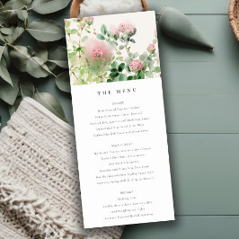 ピンクの水彩花園のウェディングメニューカード 招待状