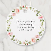 ピンクの水彩花園の少女ベビーシャワー フェイバータグ (裏面)