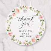 ピンクの水彩花園の少女ベビーシャワー フェイバータグ (正面)