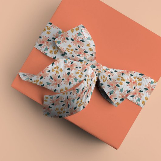 ピンクの水彩花園 サテンリボン