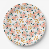 ピンクの水彩花園 ペーパープレート (正面)