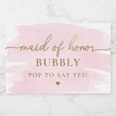 ピンクの水彩花嫁プロポーザルのラベル スパークリングワインラベル (シングルラベル)