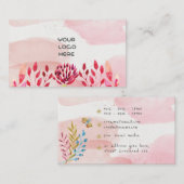 ピンクの水彩花屋ビジネスカード 名刺 (正面/裏面)