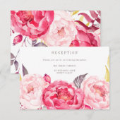 ピンクの水彩花束 英語招待状カード 招待状 (正面/裏面)