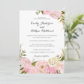 ピンクの水彩花柄のウェディング招待状 招待状 (スタンド正面)