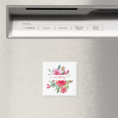 ピンクの水彩花柄のオーダーメイド マグネット (インサイチュ (食洗機))