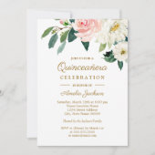 ピンクの水彩花柄のキンセアニエラ 招待状 (正面)