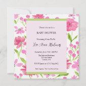 ピンクの水彩花柄のパーソナライズベビーシャワー 招待状 (正面)