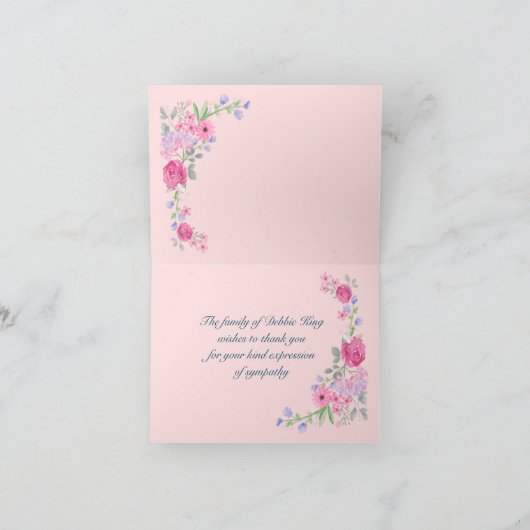 ピンクの水彩花柄の折りたためる感謝カード サンキューカード (内部)