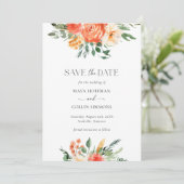 ピンクの水彩花柄の結婚式 Save the Date セーブザデート (スタンド正面)