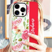 ピンクの水彩花柄オーダーネーム Case-Mate iPhoneケース