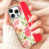 ピンクの水彩花柄オーダーネーム Case-Mate iPhoneケース