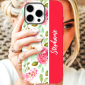 ピンクの水彩花柄オーダーネーム Case-Mate iPhoneケース