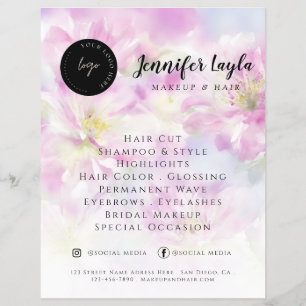 ピンクの水彩花柄ソーシャルメディアQRコード チラシ