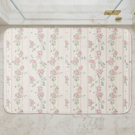 ピンクの水彩花柄バスマット バスマット