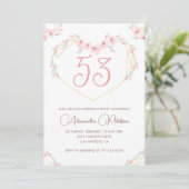 ピンクの水彩花柄ボヘミアン53歳の誕生日 招待状 (スタンド正面)