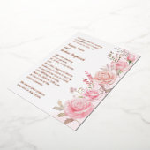ピンクの水彩花柄ボーダー結婚式 ローズゴールド 箔招待状 (回転した状態)