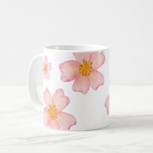 ピンクの水彩花柄 コーヒーマグカップ (正面左)