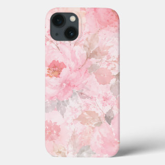 ピンクの水彩花柄 iPhone 13ケース