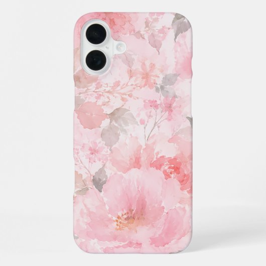 ピンクの水彩花柄 iPhoneケース (裏面)
