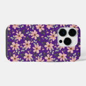 ピンクの水彩花柄 iPhoneケース (裏面横)