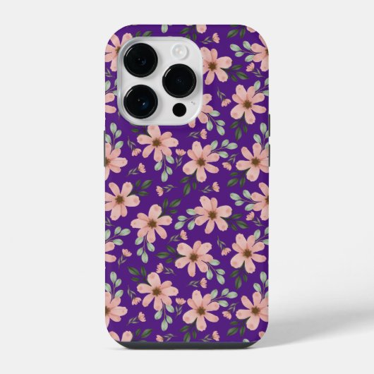 ピンクの水彩花柄 iPhoneケース (裏面)