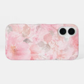 ピンクの水彩花柄 iPhone 16ケース (裏面横)