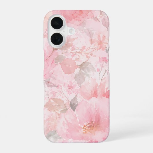 ピンクの水彩花柄 iPhone 16ケース (裏面)