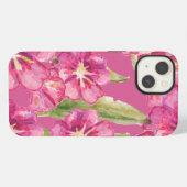 ピンクの水彩花柄iPhone 13ケース iPhoneケース (裏面横)