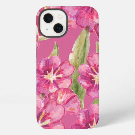 ピンクの水彩花柄iPhone 13ケース iPhoneケース (裏面)