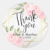 ピンクの水彩花模様とホワイトグリッター ラウンドシール (正面)