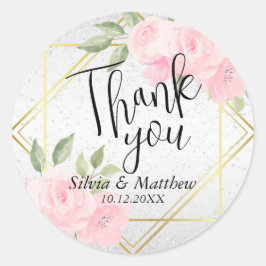 ピンクの水彩花模様とホワイトグリッター ラウンドシール