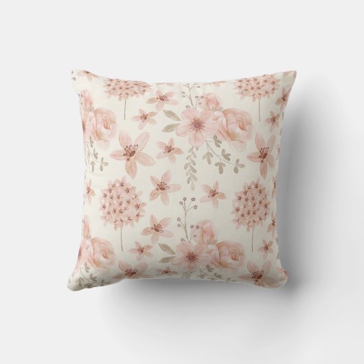 ピンクの水彩花模様の植かわいらし物 クッション (裏面)