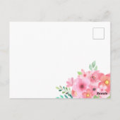 ピンクの水彩花模様リーフ書道ありがとう ポストカード (裏面)