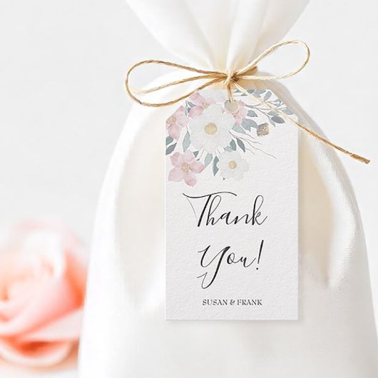 ピンクの水彩花模様 ギフトタグ